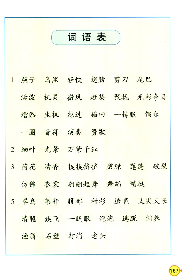 三年級詞語表二十下冊